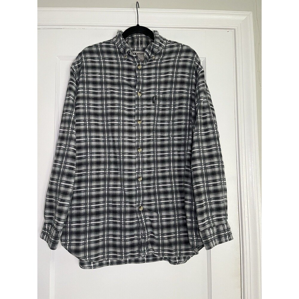 Sportif USA Cotton Plaid Long Sleeve Button-Up Shirt XL Black Gray White
